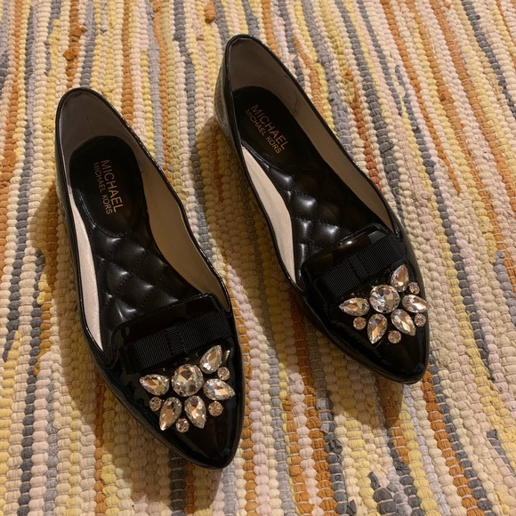 MICHAEL Michael Kors Shoes - Micheal kors black leather upper silver gemstone slip on ballet flats size 8